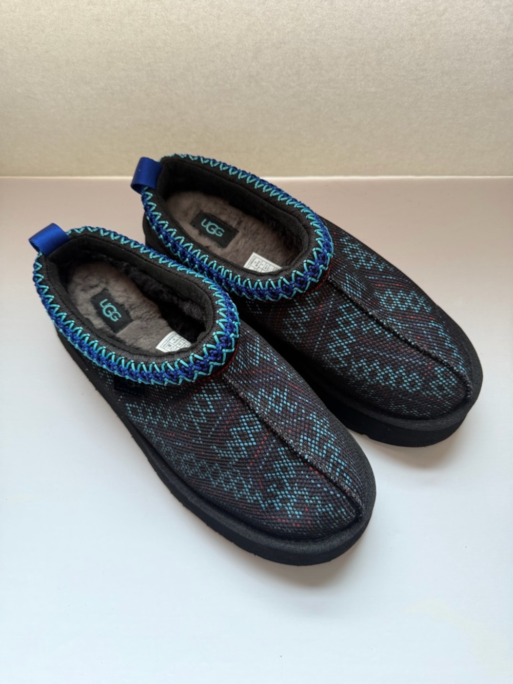 UGG Black with Blue Pattern Cozy Slip-On Mules